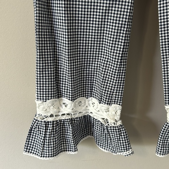 Maje Pitchy Cotton Gingham Ruffled Pants Navy Blue White Trouser Sz 34 XS NEW - Picture 5 of 11